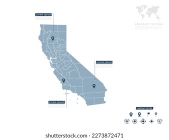 California map of infographic blue Navigator pin location checking communication information plan position.