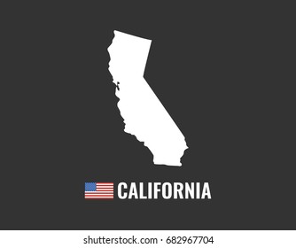 California map isolated on black background silhouette. California USA state. American flag. Vector illustration.