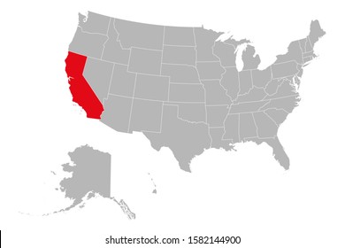 California map marked red on USA political map vector illustration. Gray background