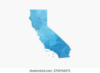California Map - Modern low poly geometric vector design in cool blue gradient tones, clean polygon style with minimal digital aesthetic, ideal for tech, business and presentation use.