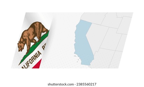 California map in modern style with flag of California on left side. Vector illustration of a map.
