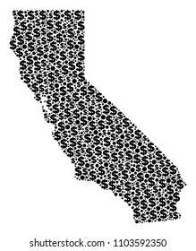 California map mosaic of dollars and round dots in different sizes. Abstract vector cash and GDP California map.