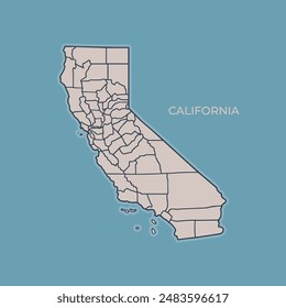 California map with muted color. California map with border outline. California map vector design