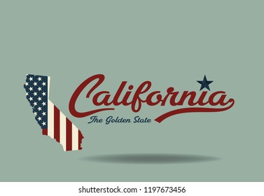 California map and nickname the golden state, vector eps 10.