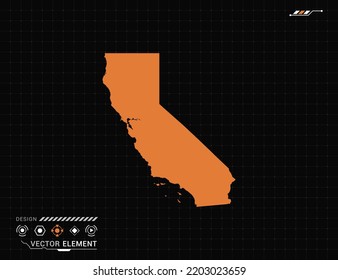 California Map Of Orange Digital Frame HUD, GUI, UI Interface Technology Radar Vector.