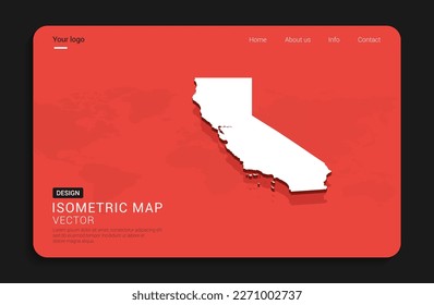 California map red isolated on dark background with 3d world map isometric vector illustration.