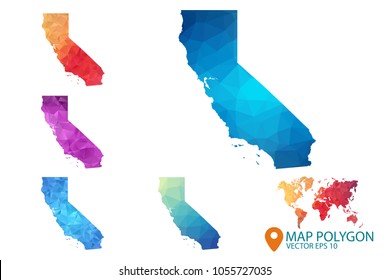 California Map - Set of geometric rumpled triangular low poly style gradient graphic background , Map world polygonal design for your . Vector illustration eps 10.