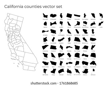 California map with shapes of regions. Blank vector map of the Us State with counties. Borders of the us state for your infographic. Vector illustration.