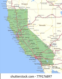 California map. Shows state borders, urban areas, place names, roads and highways.Projection: Mercator.