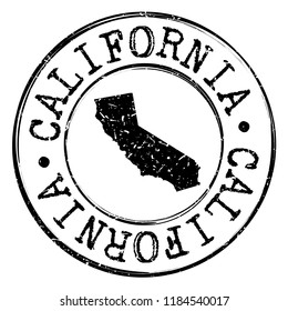 California Map Silhouette Postal Passport Stamp Round Vector Icon. 