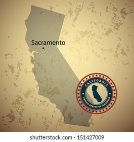 California map with stamp vintage vector background