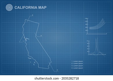 California map - State of USA Map International vector template with outline style and white color isolated on blueprint background - Vector illustration eps 10