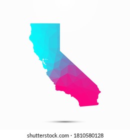 California Map Triangle Low Poly Geometric Polygonal Abstract Style. Cyan Pink Gradient Abstract Tessellation Modern Design Background Low Poly California Abstract Map. Vector Illustration