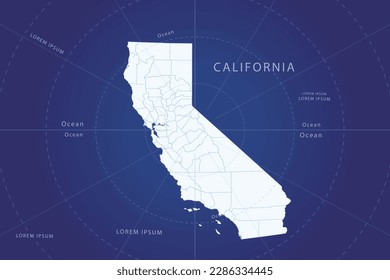 California Map - United States of America Map vector template with High detailed and white color including circle line on blue background for design, infographic, website - Vector illustration eps 10