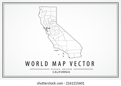 California Map - USA, United state of America Map vector template with High detailed thin black line and outline graphic sketch style isolated on white background - Vector illustration eps 10