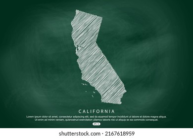 California Map - USA, United States of America Map vector template with white outline graphic sketch and old school style  isolated on Green Chalkboard background - Vector illustration eps 10