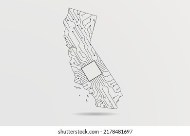 California Map - USA, United States of America Map Vector with futuristic circuit board Illustration or High-tech technology mash line and point scales on white background - Vector illustration ep 10