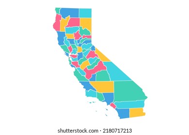 California Map - USA, United States of America Map vector template with High detailed including blue, green, pink, and yellow outline color isolated on white background - Vector illustration eps 10