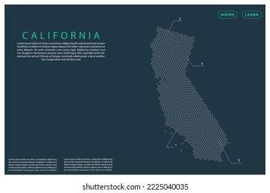 California Map - USA, United States of America Map vector template with Grey dots, grid, grunge, halftone style isolated on green background for infographic, design - Vector illustration eps 10