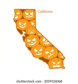 California map vector illustration filled with halloween pumpkins