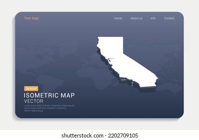 California map white on blue background with isometric vector.