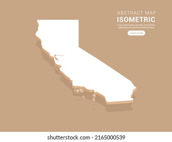 California map white on brown background with isometric vector.