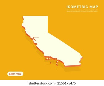 California map white on yellow background with 3d isometric vector illustration.