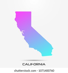 California map,border with pink and turquoise gradient. Vector illustration