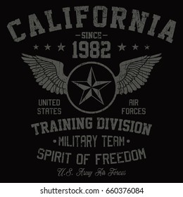 California military team, training division, air forces, camouflage typography, t-shirt graphics, vectors