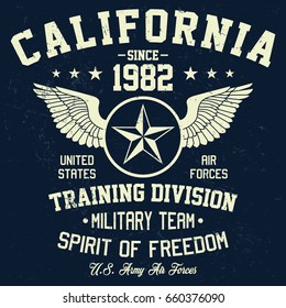 California military team, training division, air forces, camouflage typography, t-shirt graphics, vectors