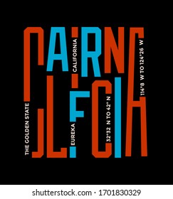 California, modern and stylish typography slogan. Colorful abstract design with the lines style. Vector for print tee shirt, typography, poster and other uses. Global swatches.