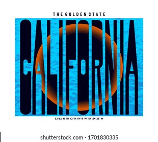 California, modern and stylish typography slogan. Colorful abstract design with the grunge and the lines style. Vector for print tee shirt, typography, poster and other uses. Global swatches.