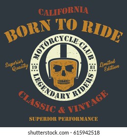 California motorcycle club, legendary riders, skull typography, t-shirt graphics, vectors