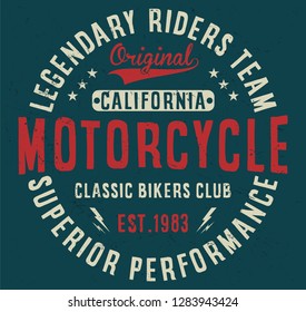 California motorcycle, legendary riders team, superior performance typography, t-shirt graphics, vectors