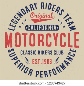 California motorcycle, legendary riders team, superior performance typography, t-shirt graphics, vectors