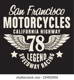 California motorcycle typography, t-shirt graphics, vectors, vintage