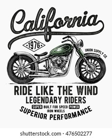 California motorcycle typography, t-shirt graphics, vectors.