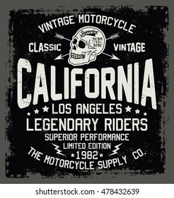 California motorcycle, vintage motor, legendary riders typography, t-shirt graphics, vectors