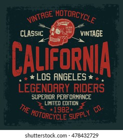 California motorcycle, vintage motor, legendary riders typography, t-shirt graphics, vectors