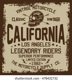 California motorcycle, vintage motor, legendary riders typography, t-shirt graphics, vectors