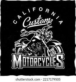 California motorcycles, vector icon for speedway motors sport. Motorcycle racing and speed moto retro grunge t-shirt print, biker motocross, or motorsport custom emblem