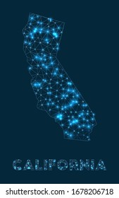 California network map. Abstract geometric map of the US state. Internet connections and telecommunication design. Appealing vector illustration.
