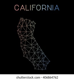 California network map. Abstract polygonal US state map design. Network connections vector illustration.