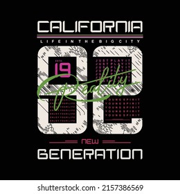 california new generation sporty graphic, typography vector, t shirt print, casual style, 