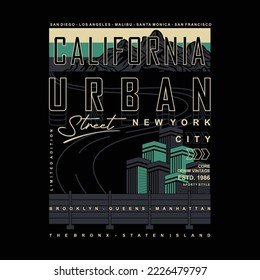 california, new york,slogan urban typography graphics for tee shirt  print design.vector illustration.