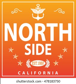 California north side typography, t-shirt graphics, vectors
