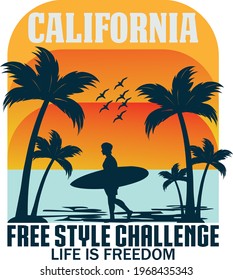 California Ocean Avenue t-shirt and  design with poster, banner, flyer, postcard