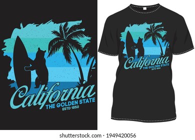 California Ocean side stylish beer t-shirt and apparel trendy design with palm trees silhouettes, typography, print, vector illustration, surfing, summer, vintage