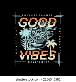 California Ocean side stylish t-shirt and apparel trendy design with palm trees silhouettes, typography, print, vector illustration. Global swatches.
