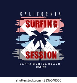California Ocean side stylish t-shirt and apparel trendy design with palm trees silhouettes, typography, print, vector illustration. Global swatches.

